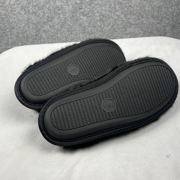 NWT Victoria's Secret Signature Satin Faux Fur Slippers Black Size L 9-10 - Picture 6 of 13